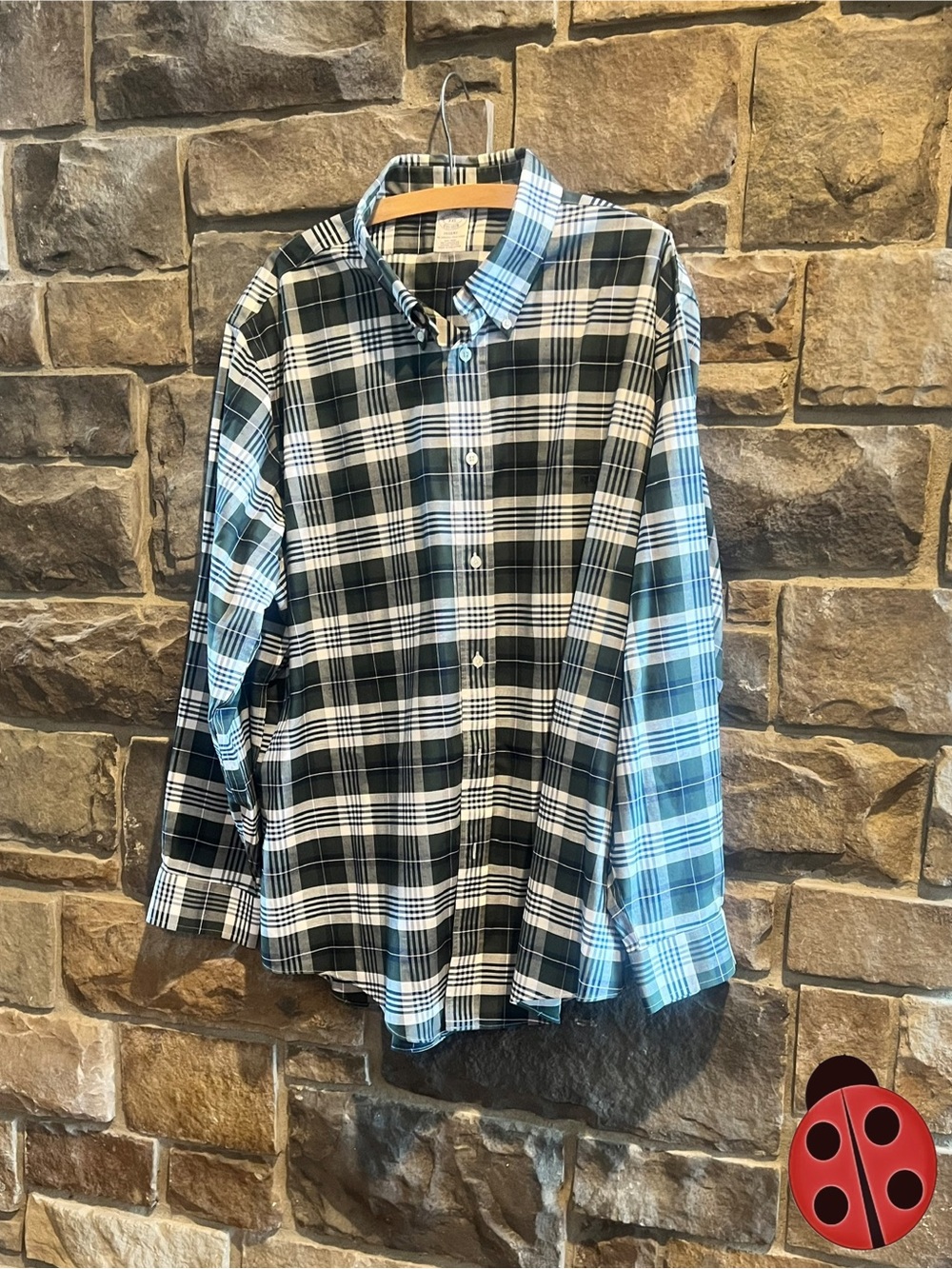 Brooks Brothers Green & White Plaid Button-Down Shirt